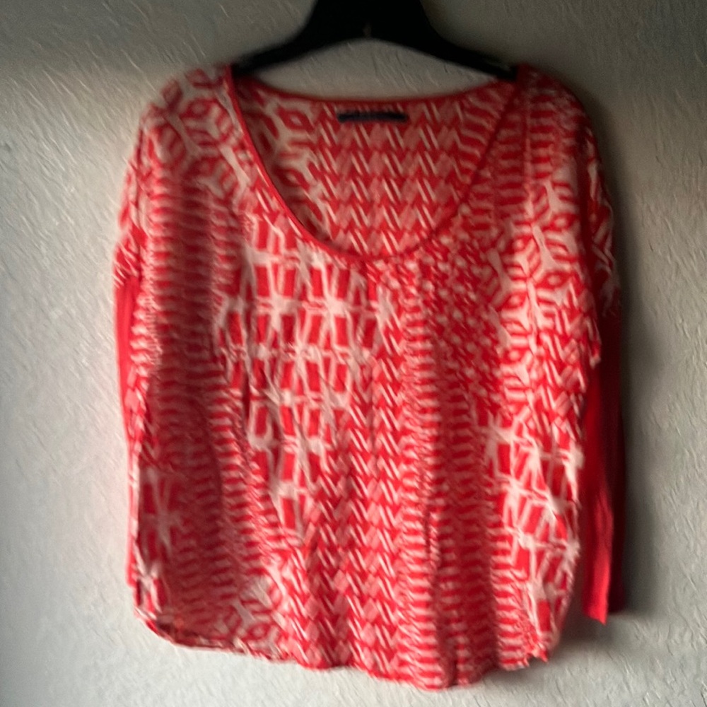 Velvet Made in USA Red w. Write Tribal Print Silk & Cotton Top women's S